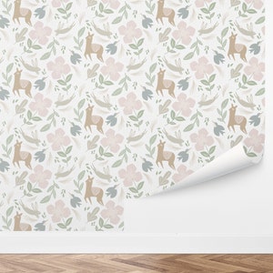 Custom Nursery Peel and Stick Wallpaper, Removable Wallpaper - Llama & Friends Wallpaper by Love vs. Design