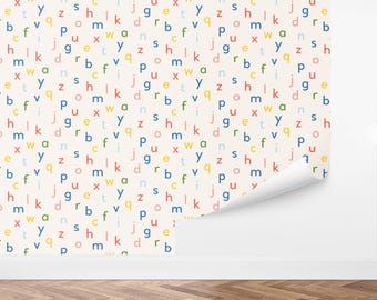 Custom Kids Peel and Stick Wallpaper, Removable Wallpaper - Playful Alphabet Wallpaper by Love vs. Design