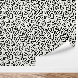 Custom Kids Peel and Stick Wallpaper, Removable Wallpaper - Handmade Hearts Wallpaper by Love vs. Design