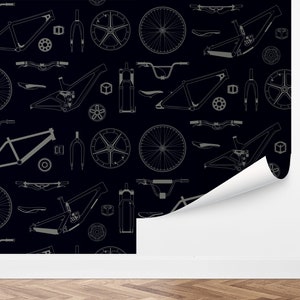 Custom Kids Peel and Stick Wallpaper, Removable Wallpaper - Bike Shop Wallpaper by Love vs. Design