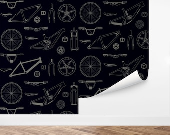 Custom Kids Peel and Stick Wallpaper, Removable Wallpaper - Bike Shop Wallpaper by Love vs. Design