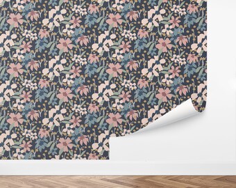 Custom Floral Peel and Stick Wallpaper, Removable Wallpaper - Wildflower Fields Wallpaper by Love vs. Design