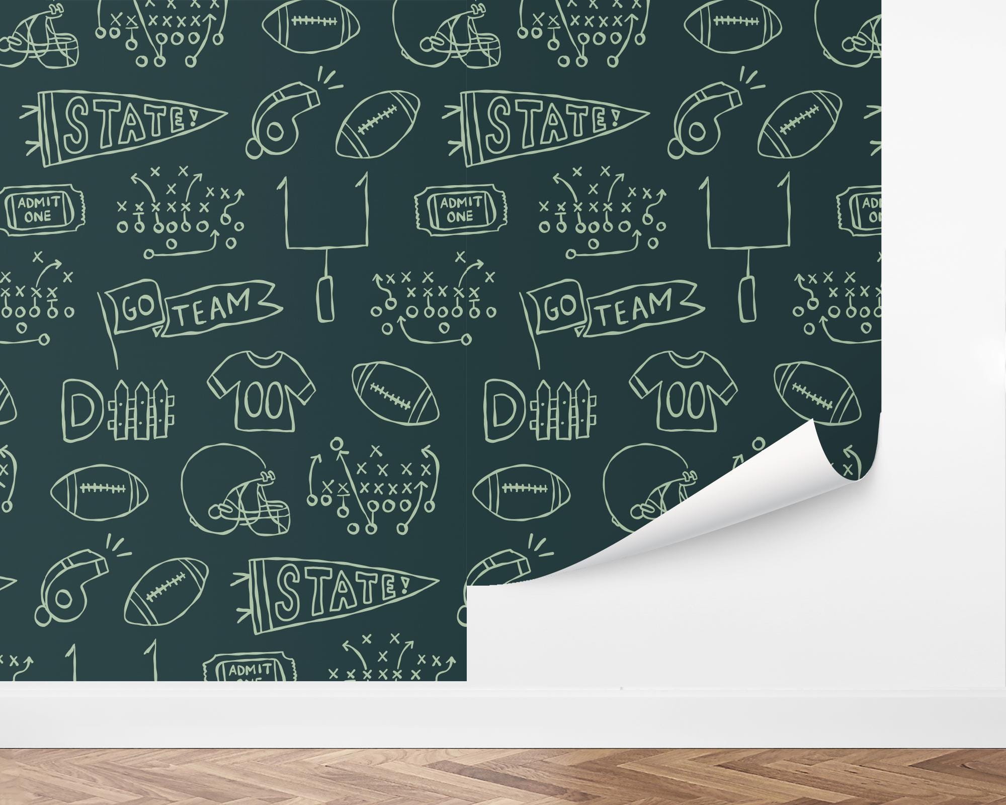 Custom Sports Peel and Stick Wallpaper, Removable Wallpaper - Football Doodles Wallpaper by Love vs. Design