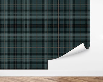 Custom Plaid Peel and Stick Wallpaper, Removable Wallpaper - Brooks Lodge Wallpaper by Love vs. Design