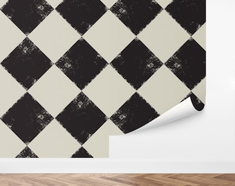 Custom Geometric Peel and Stick Wallpaper, Removable Wallpaper - Modern Checkerboard Wallpaper by Love vs. Design