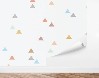 Custom Kids Peel and Stick Wallpaper, Removable Wallpaper - Colorful Triangles Wallpaper by Love vs. Design