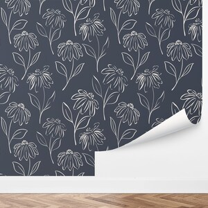 Custom Floral Peel and Stick Wallpaper, Removable Wallpaper - Sketchy Cosmos by Love vs. Design