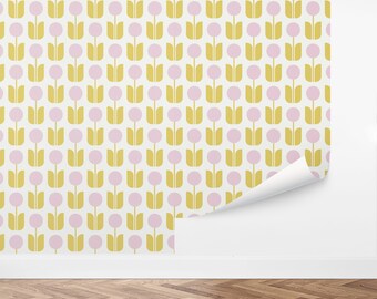 Custom Retro Peel and Stick Wallpaper, Removable Wallpaper - Mod Blossoms Wallpaper by Love vs. Design