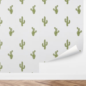 Custom Botanical Peel and Stick Wallpaper, Removable Wallpaper - Cute Cactus Wallpaper by Love vs. Design
