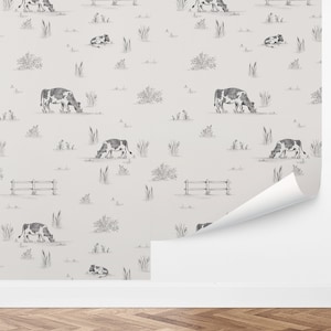 Custom Kids Peel and Stick Wallpaper, Removable Wallpaper - Prairie Cows Wallpaper by Love vs. Design