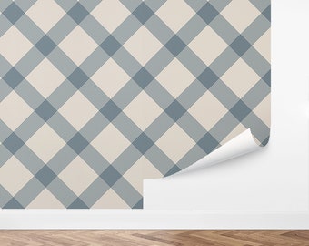 Custom Plaid Peel and Stick Wallpaper, Removable Wallpaper - Yvette Lines Wallpaper by Love vs. Design