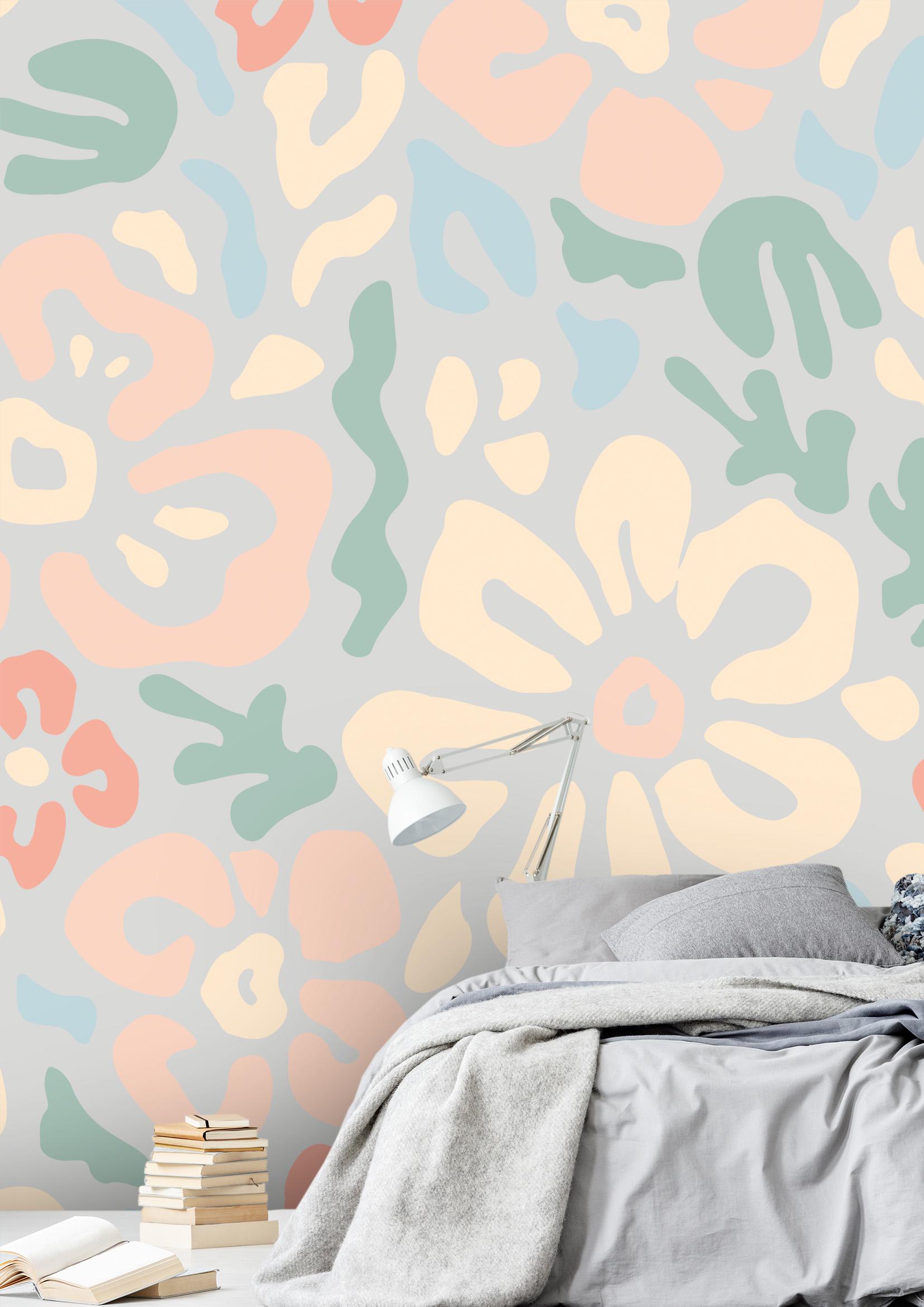 Summer Flower Peel and Stick Wallpaper, Pastel Floral Nursery Wall