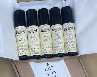 Presentset för män – 5 naturliga cologneoljor – 5x10ml botaniska dofter, alkoholfri, färdig att presentaska