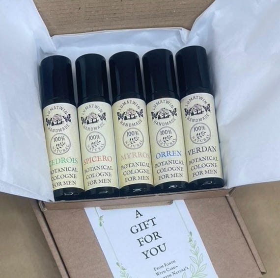 Men’s Gift Set – 5 Natural Cologne Oils – 5x10ml Botanical Scents, Alcohol-Free, Ready-to-Gift Box