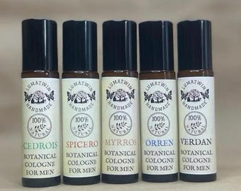 Aceites de colonia para hombre – 5 fragancias botánicas diferentes, sin alcohol, elige tu favorita, colonia vegana en roll-on.