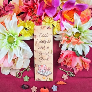 Reading Cat Laminated Bookmark: Cozy Autumn Book Lover Gift