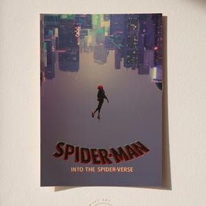 Spider-Man Into the Spider-Verse Poster | Movie Wall Decor | Retro Film Poster & Wall Art | Home Theater Art Print | Vintage Wall Decor