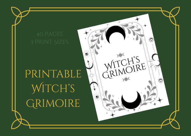 Black & White Printable Grimoire with the Basics to Witchcraft image 1
