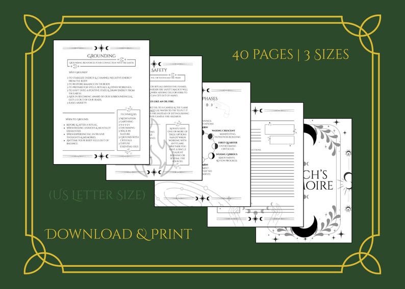 Black & White Printable Grimoire with the Basics to Witchcraft image 2