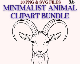 Minimalist Animal Line Art Bundle: 30 PNG & SVG Outline Clipart (Digital Download)