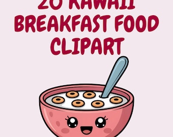 Kawaii Frühstück Essen Clipart | Pastell PNG Aufkleber (Digitaler Download)