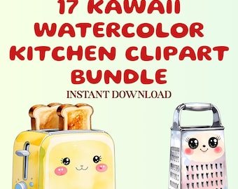 Kawaii Kitchen Clipart Bundle: Watercolor Cooking Graphics (PNG Download