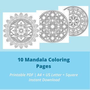 10 Printable Mandala Coloring Pages – Vector PDF Bundle (A4, US Letter, 8.5x8.5") | Adult Coloring pages| Instant Download