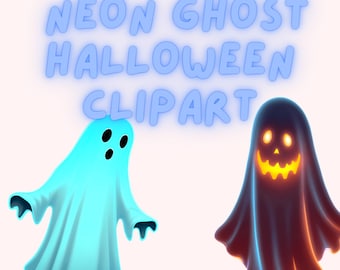 Neon Ghost Clipart PNG: Cyan Halloween Graphics (Digital Download)