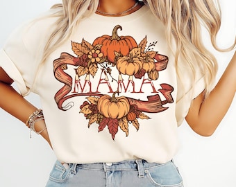 Fall Mama PNG, Halloween Patchwork Letters, Pumpkin Leopard Sublimation, Cozy Autumn Mom Shirt Design
