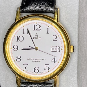 Vintage Lorus (Seiko) Men&#39;s Dress Watch | V532-8B28 R2 | Gold-Tone Case | New Black Leather Strap | Date Function | Excellent Condition