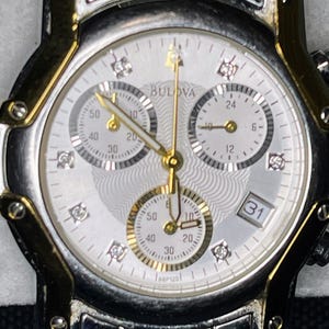 Bulova Wintermoor 98P120 Women&#39;s Diamond Chronograph • Two-Tone 32 mm Quartz Watch