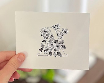 Custom floral monogrammed blank greeting card set w/ envelope