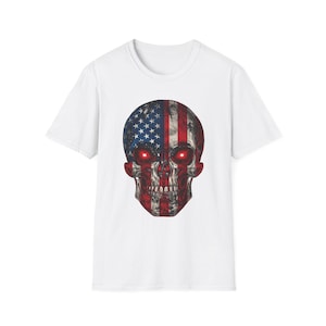 USA Skull T-Shirt – American Flag Patriotic Tee – Red Blue Skull Shirt for Men
