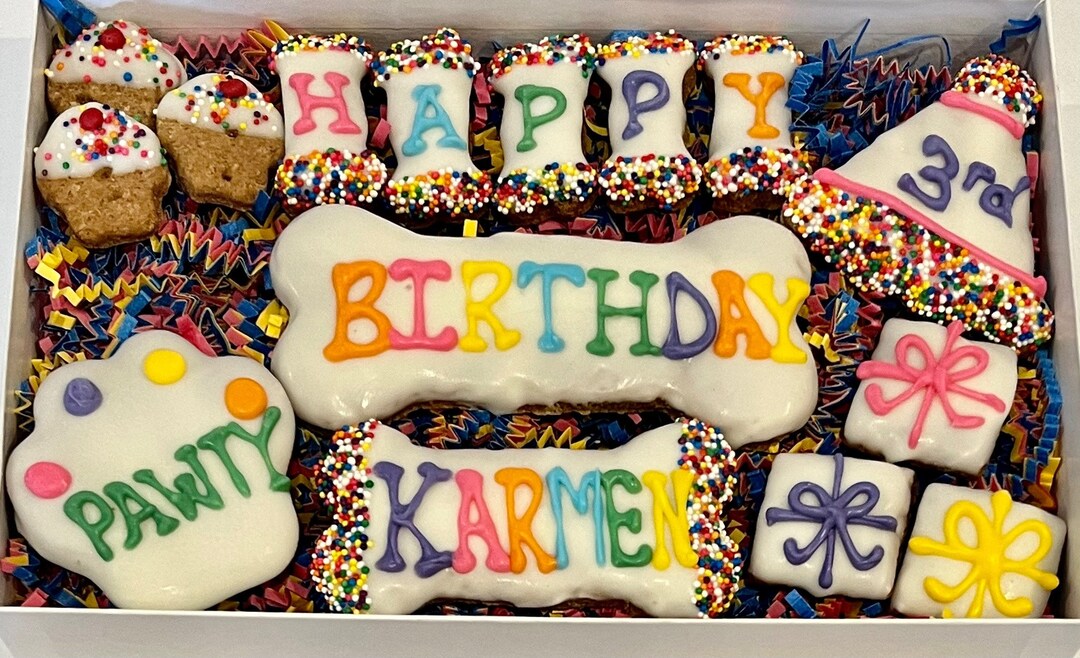 Colorful Happy Birthday Dog Treat CUSTOM Gift Box/ 15 Handcrafted Dog