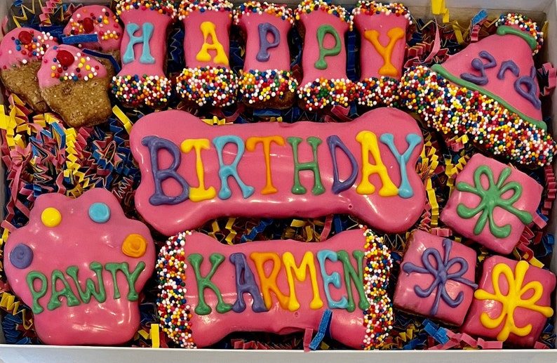 Colorful Happy Birthday Dog Treat CUSTOM Gift Box/ 15 Etsy