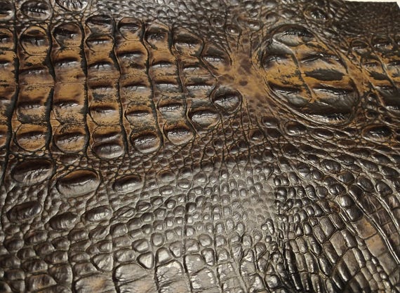 CROCODILE BROWN. Embossed Cowhide Leather Sheets For Crafting & Upholstery.