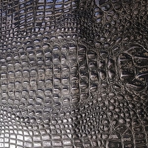 CROCODILE CHARCOAL & SILVER. Embossed Cowhide Leather.