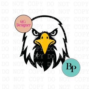 May include: A black and white eagle head illustration with a yellow beak. The image includes the text "OG Designer" in a peach circle and "BP" in a teal circle.