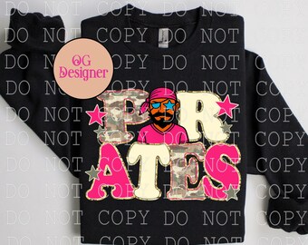 Pirates Mascot PNG, Camo Pink Football Design (Digital Download) mascot designs popular pirates school design camo pirates png popular now