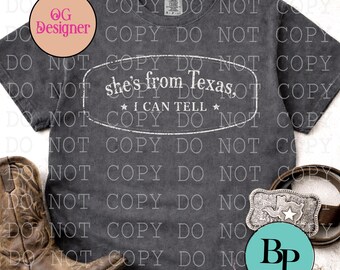 She's from Texas PNG, Cowboy (Digital Download), 4 colors included, viral country and western design, popular free mockup
