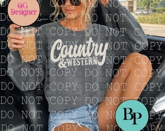 Country- und Western-Design (PNG): Cowgirl-Cowboy-Clipart (Digitaler Download) – Creme und Schwarz enthalten – Kostenloses Mockup enthalten – Beliebtes virales PNG