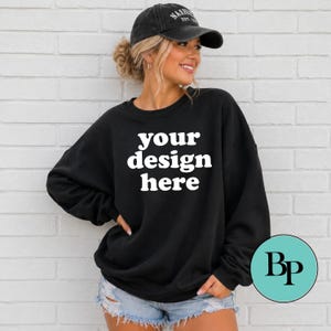 Gildan Sweatshirt Mockup Black sweatshirt | T Shirt Mockup | Blank Tee Photo | casual torn jeans mock | Etsy Listing Image | fall mock