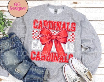 Cardinals Mascot PNG, School Spirit Bow Design (Digital Download) original designer viral mascot bow designs free mockup included