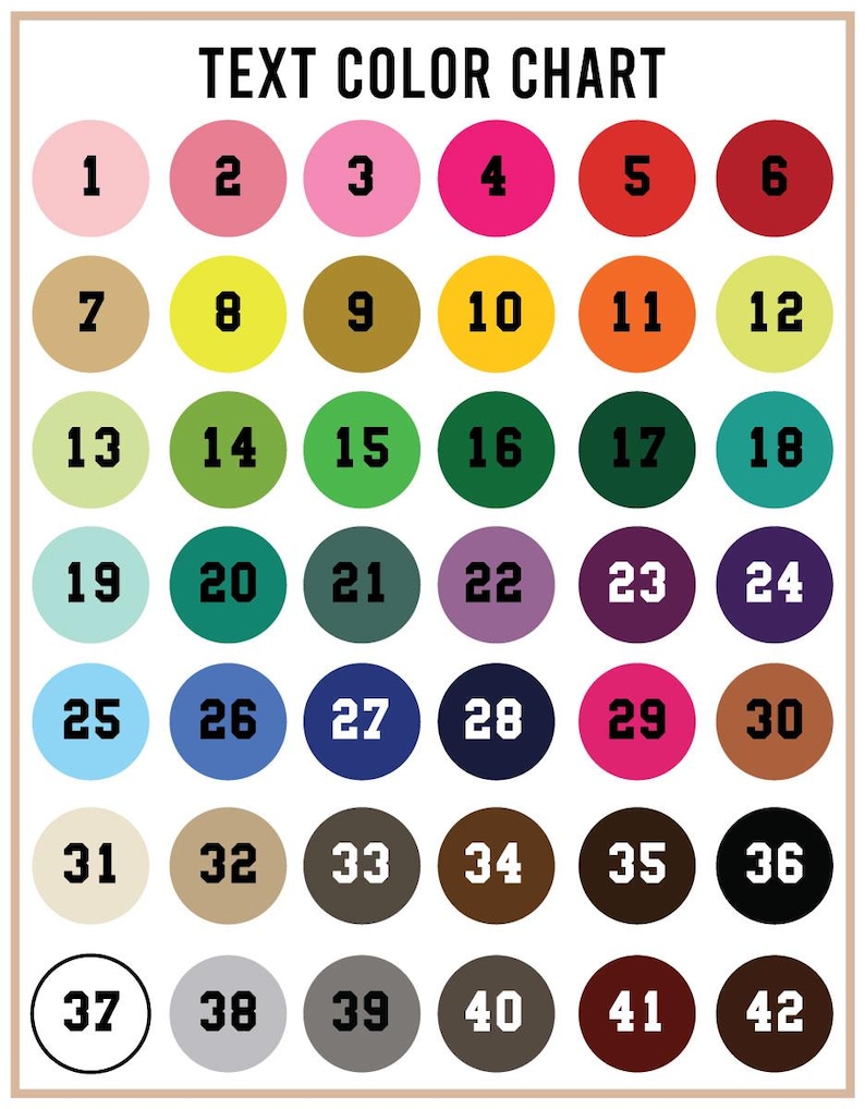 The image is a color chart with various colored circles representing different colors. The chart is organized in rows and columns, with each color circle labeled with a number. The chart is designed to provide a visual representation of color combinations or shades.