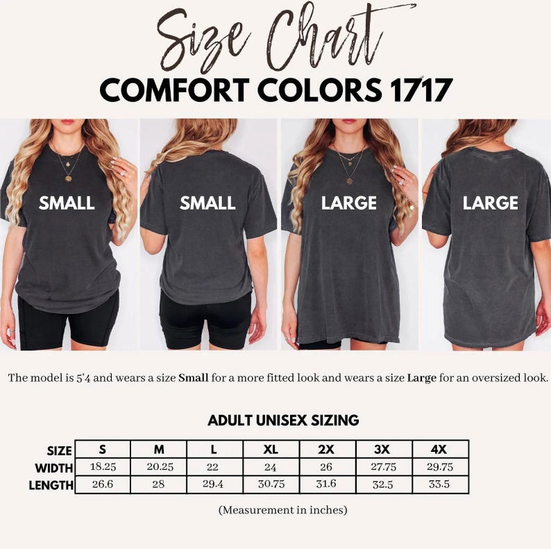 The image is a size chart for a clothing item, specifically a gray t-shirt. It shows four different sizes: small, medium, large, and extra-large, each corresponding to a different back size. The chart provides measurements for each size, including waist, hips, bust, shoulders, and length.