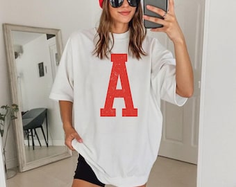 Comfort Colors Custom Initial Tshirt:Custom Letter Tee,S-3XL Tshirt,Custom Mascot Shirt, Trendy Varsity Letter Tshirt,PIC210