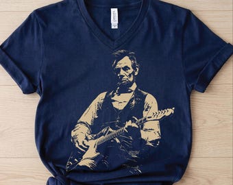 Camiseta sin mangas estilo racerback con el presidente Abraham Lincoln tocando la guitarra, camiseta con cuello en V de Lincoln, regalo divertido para amantes de la historia y la música, camiseta con humor político, PIC963