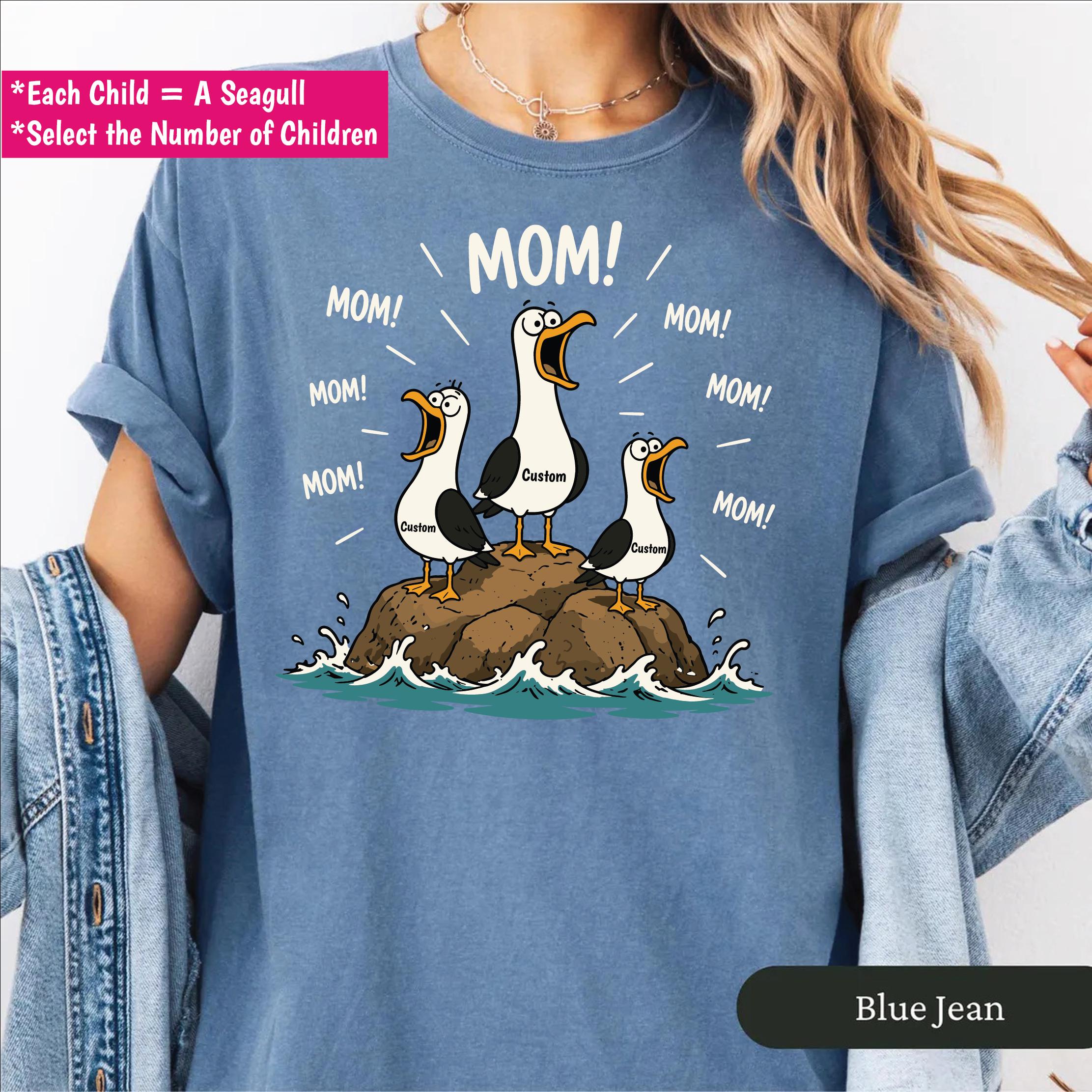 Comfort Colors Custom Seagull Mom Tshirt, Pearsonalized Kids Name Shirt, Funny Mothers Day Gift,PIC960
