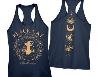 Black Cat Apothecary Halloween Racerback Tank,Witchy Vneck,Halloween Black Cat Racerback ,Cat Lover Tee,Halloween Gift,Spooky Season ,PIC22