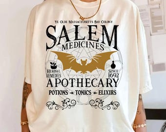 Comfort Colors Salem Apothecary Tshirt,Halloween Salem Medicine Shirt,Witchy Tees,Halloween Witch Shirt, Salem Bat Tshirt,PIC20